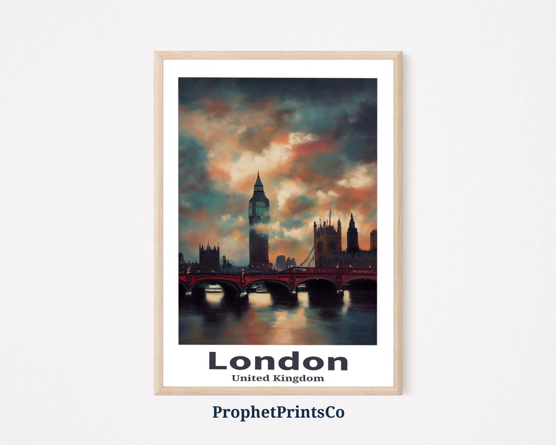 London United Kingdom Big Ben Parliament Sunset Thames Art Poster