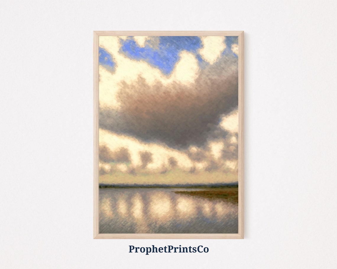 Dark Towering Storm Clouds Over Still Waters at Daybreak Poster