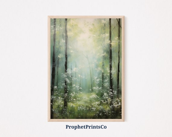 Ethereal Forest Oil Painting Print Cute Wall Art Nature Print Soft Muted Landscape Home Decor Wall Art