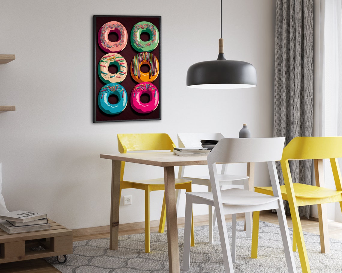 Six Colorful Glazed Donuts Pop Art Grid Modern Kitchen Wall Poster - Image 2