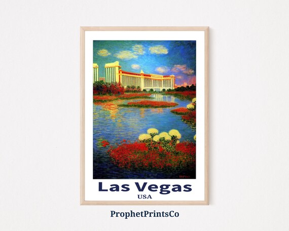 Las Vegas USA Resort Hotel Lake Gardens Impressionist Travel Poster