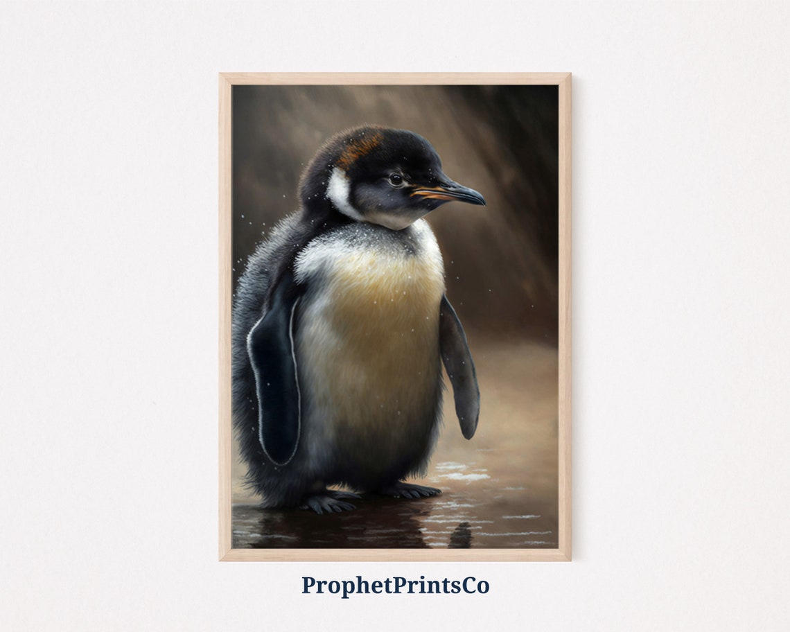 Fluffy Baby Penguin Chick Golden Down Cute Wildlife Art Poster