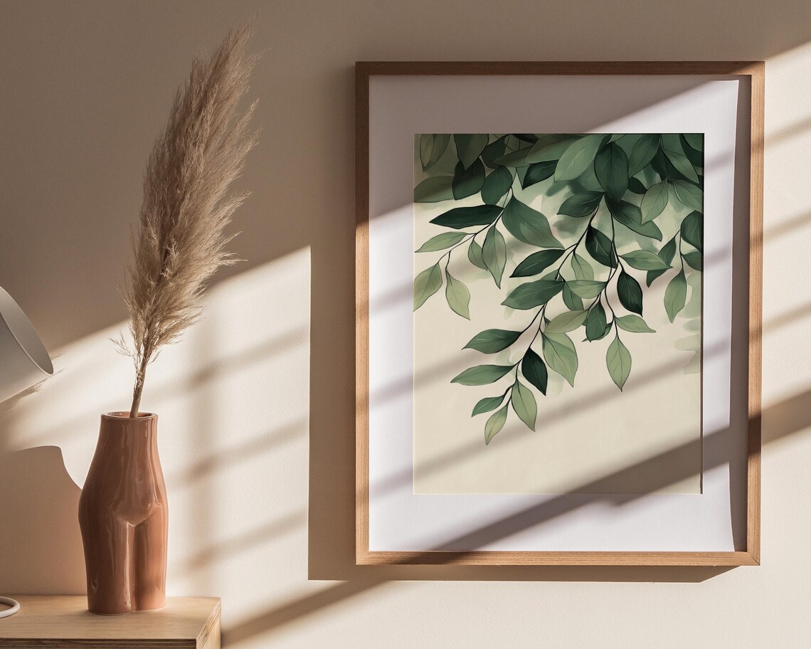 Cascading Leafy Vines Watercolor Hanging Green Foliage Poster - Image 4