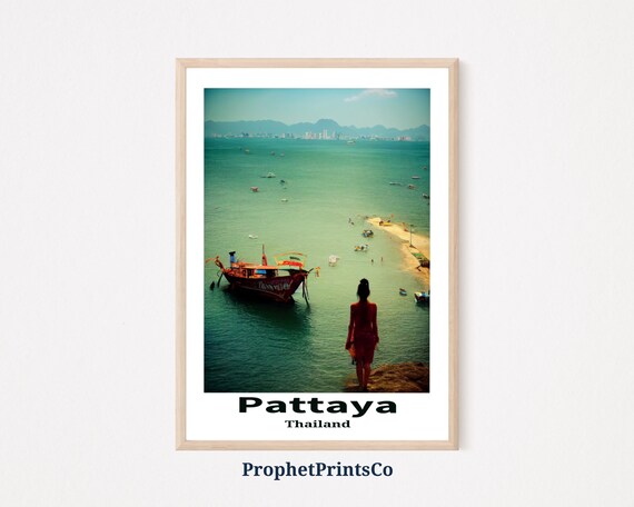 Pattaya Thailand Beach Longtail Boat Overlook Travel Art Poster