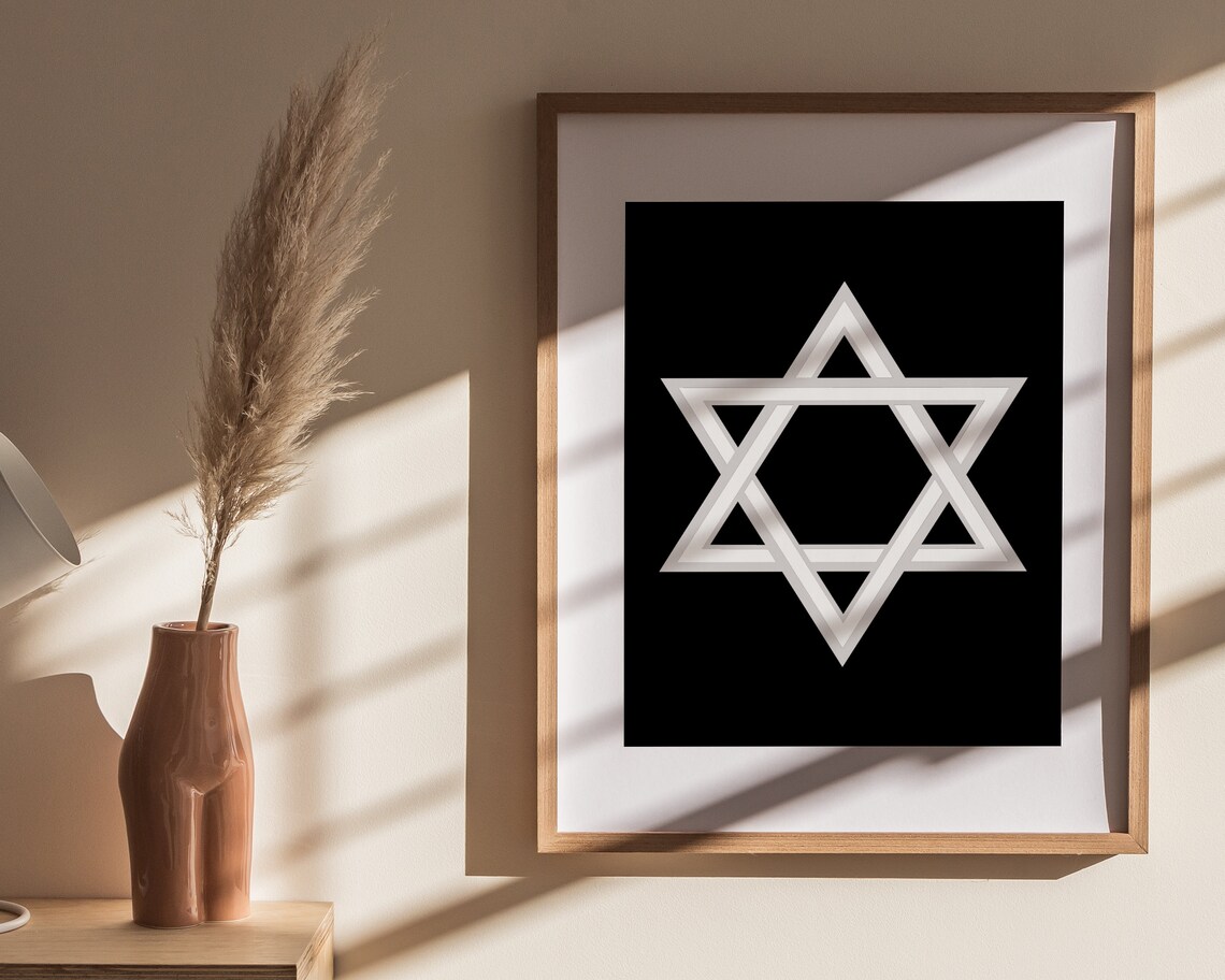 White Star of David Bold Minimalist Jewish Religious Art Poster - Image 4