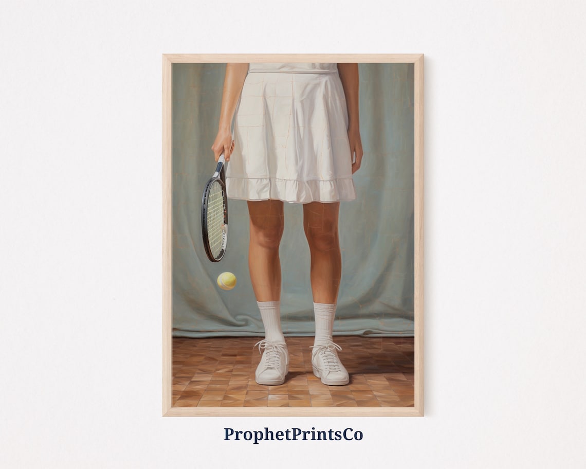 Retro Tennis Girl White Skirt Racket Ball Vintage Aesthetic Sport Poster