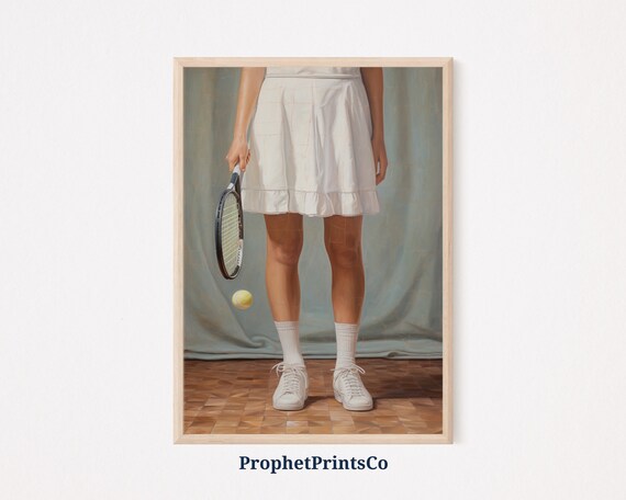 Retro Tennis Girl White Skirt Racket Ball Vintage Aesthetic Sport Poster