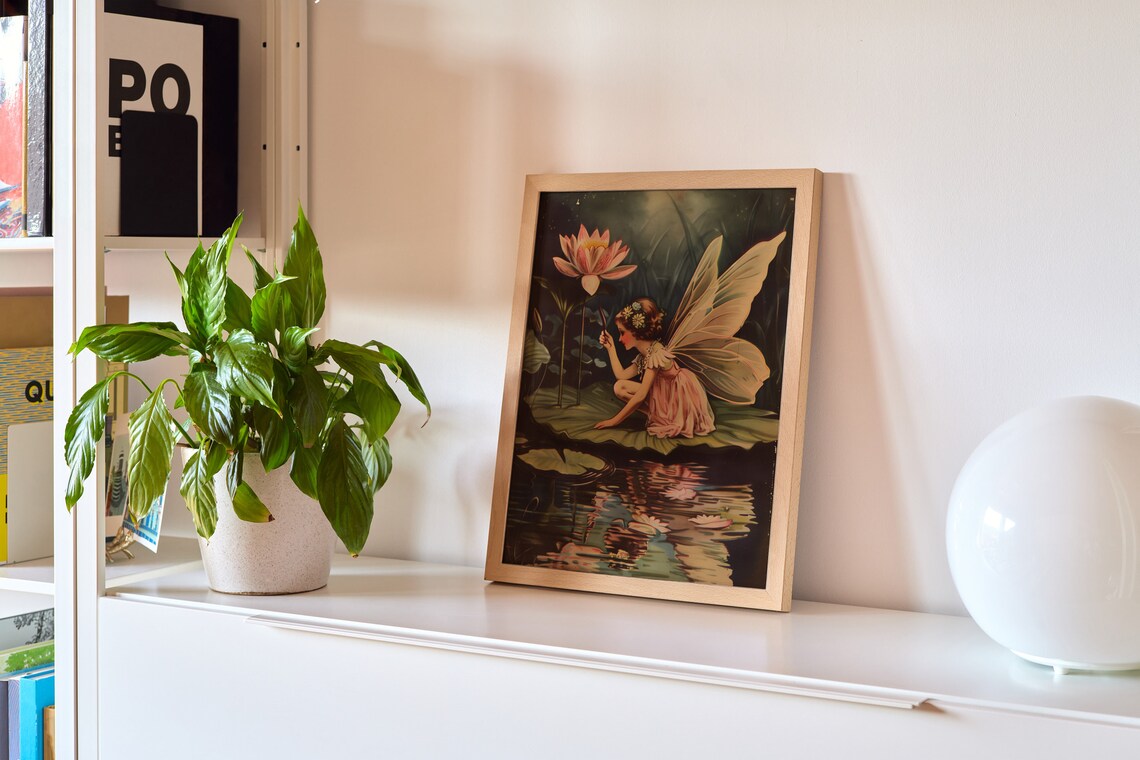 Fairy with Pink Lotus Flower Lily Pad Vintage Fairytale Poster - Image 3