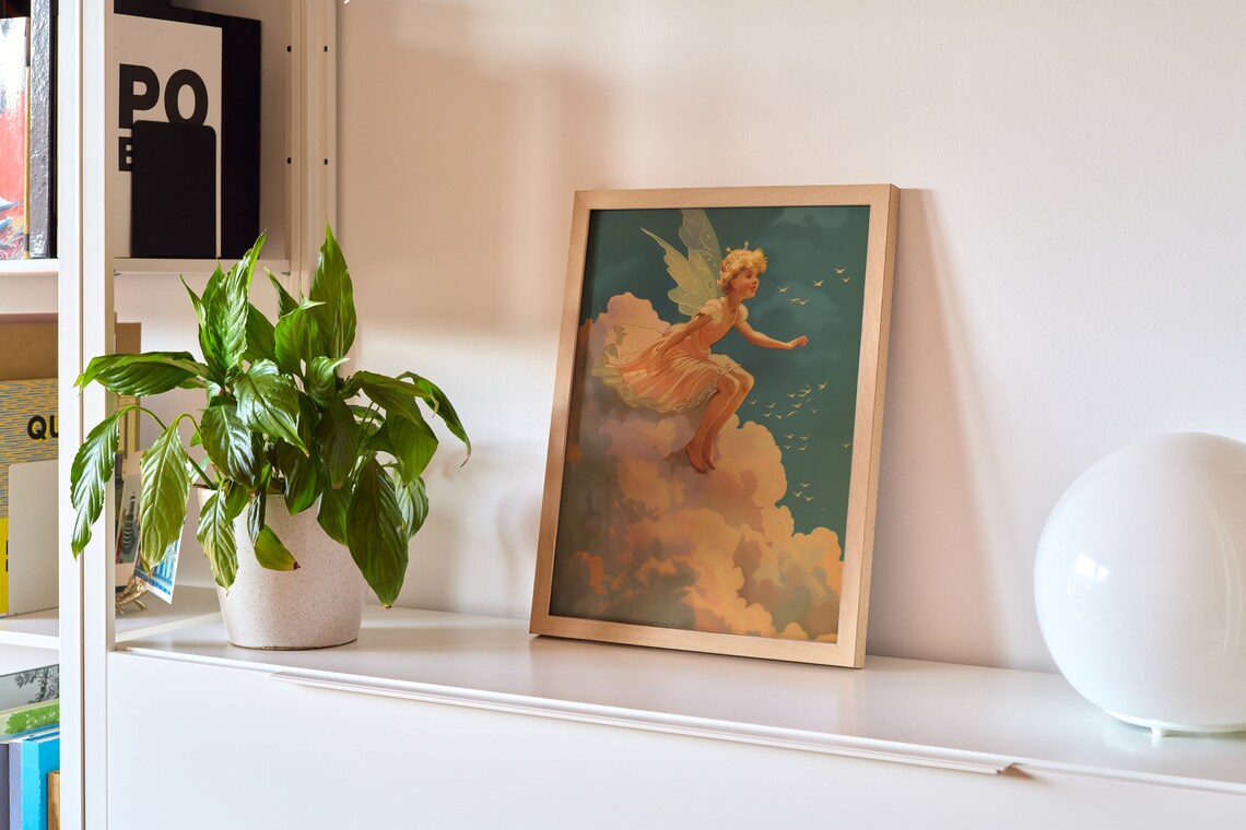 Cloud Fairy Girl Vintage Art Nouveau Illustration Enchanted Sky Poster - Image 3