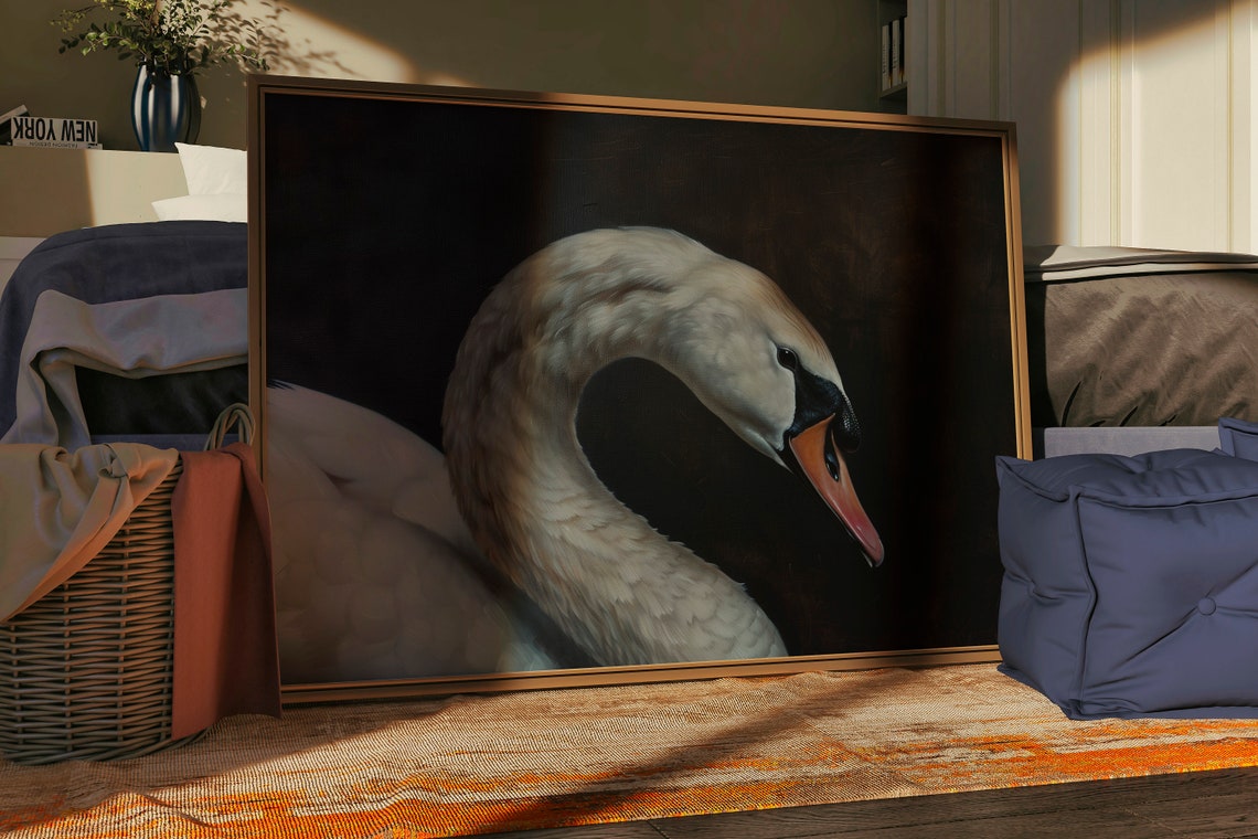 Dramatic Swan Neck Portrait on Black Dark Academia Painting Poster - Image 3