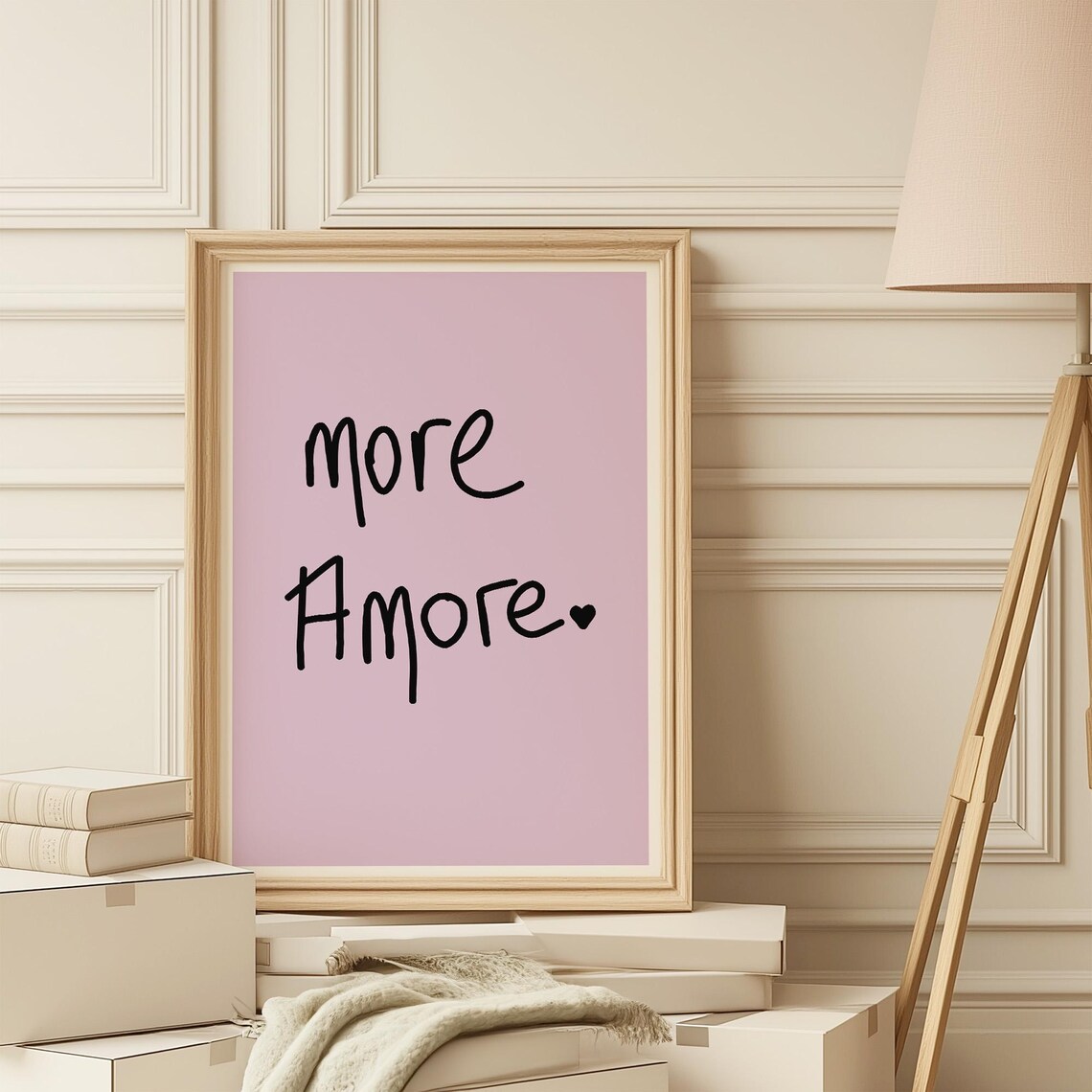 More Amore Hand Lettered Pink Typography Quote Love Poster Decor