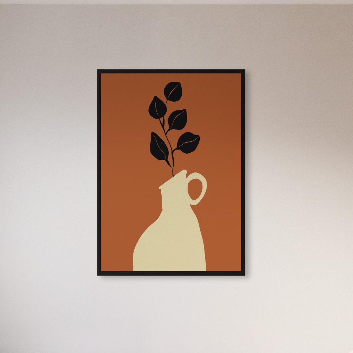 Minimalist Terracotta Vase With Eucalyptus Leaf Branch Poster