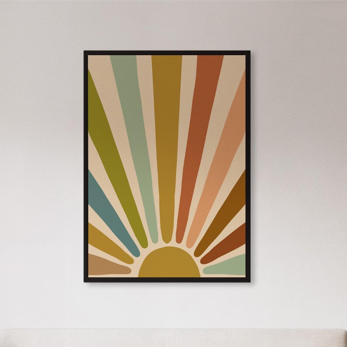 Retro Mid Century Sunburst Rays Colorful Sunrise Abstract Poster