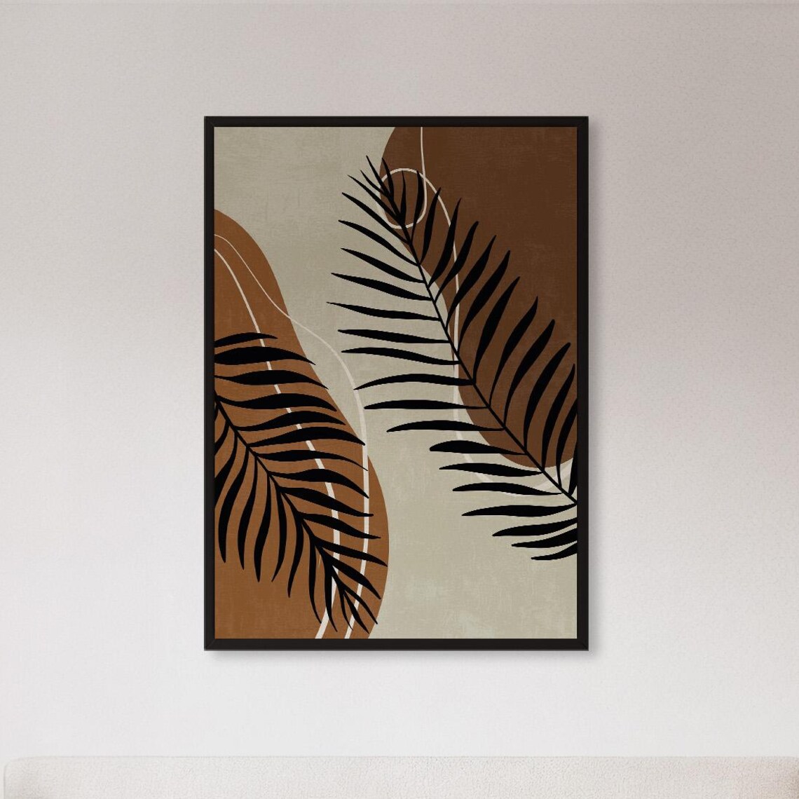 Black Palm Leaf Fronds On Earthy Brown Abstract Botanical Poster