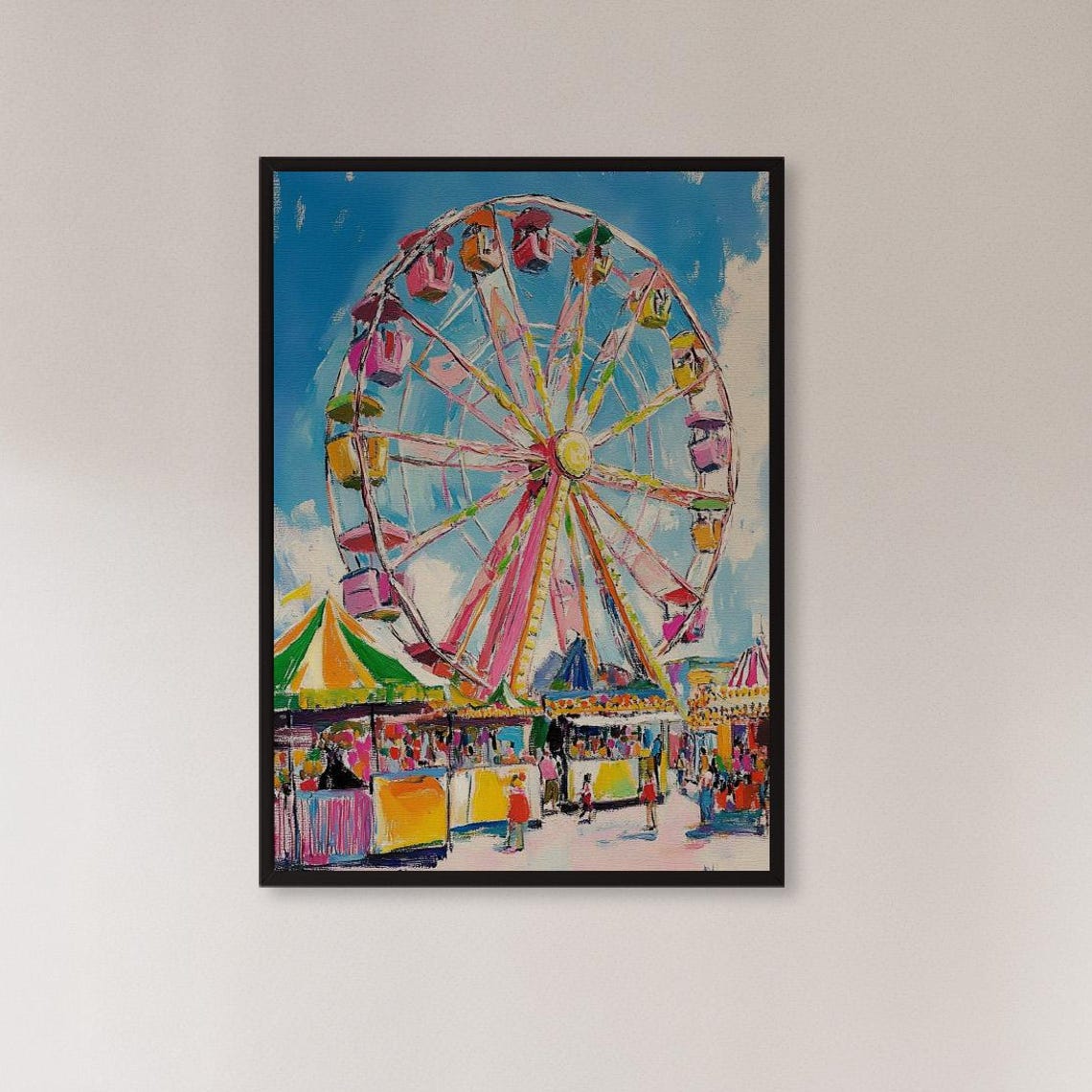 Carnival Ferris Wheel Painting Poster Colorful Fairground Wall Decor