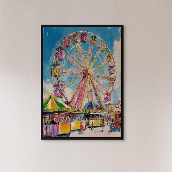Carnival Ferris Wheel Painting Poster Colorful Fairground Wall Decor