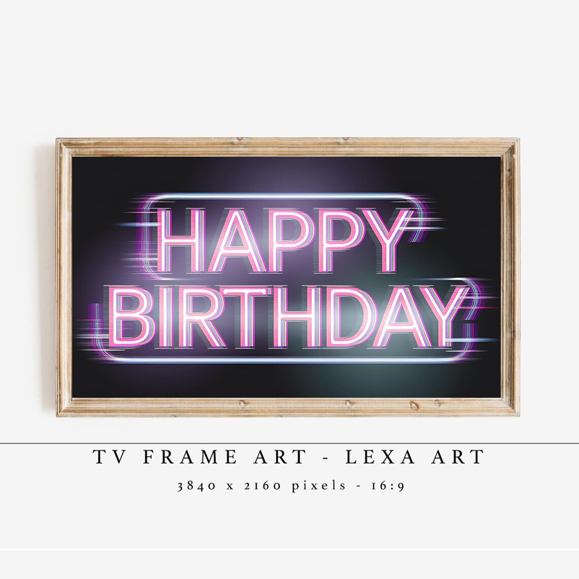 Happy Birthday Pink Neon Sign Glitch Retro Party Decor Poster Design
