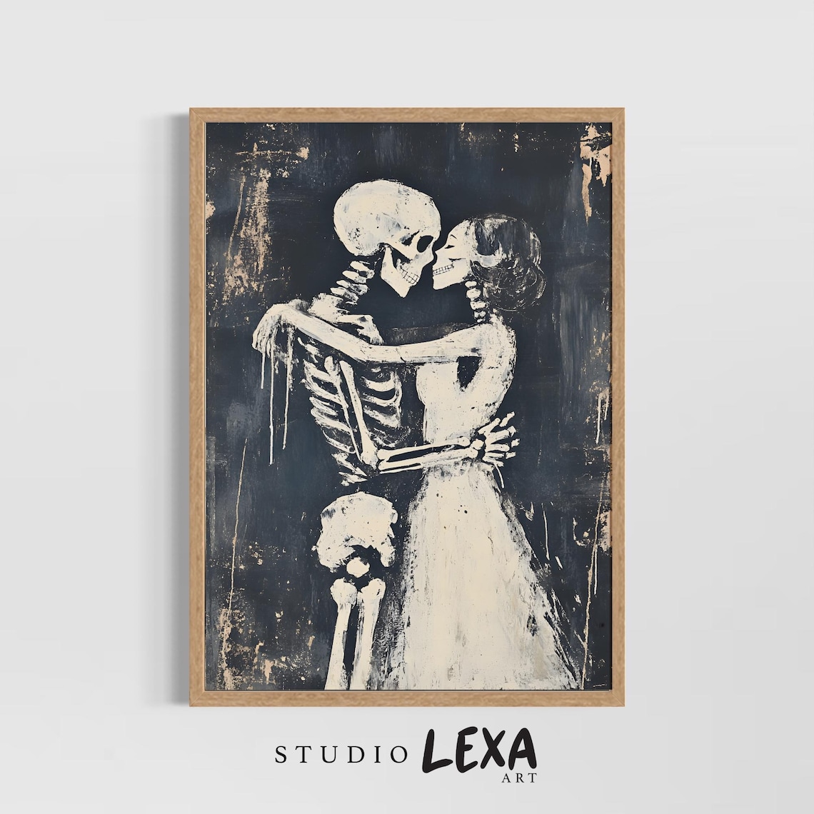 Dancing Skeleton Couple Kiss Gothic Dark Romance Painting Poster