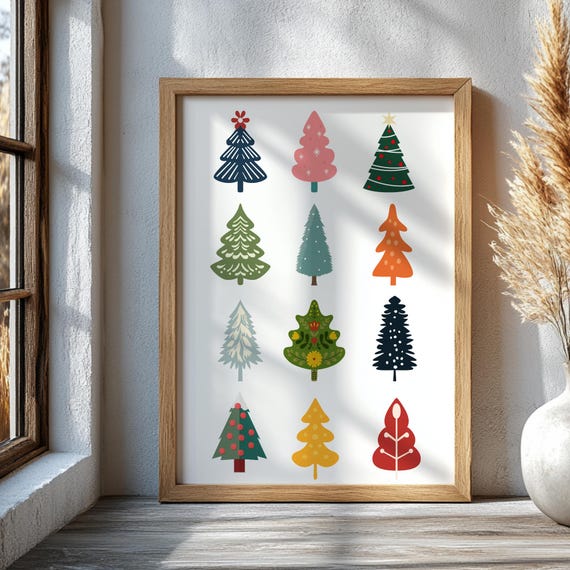 Colorful Christmas Tree Wall Art Print Modern Holiday Home Decor Minimalist Festive Poster For Living Room Or Seasonal Decoration