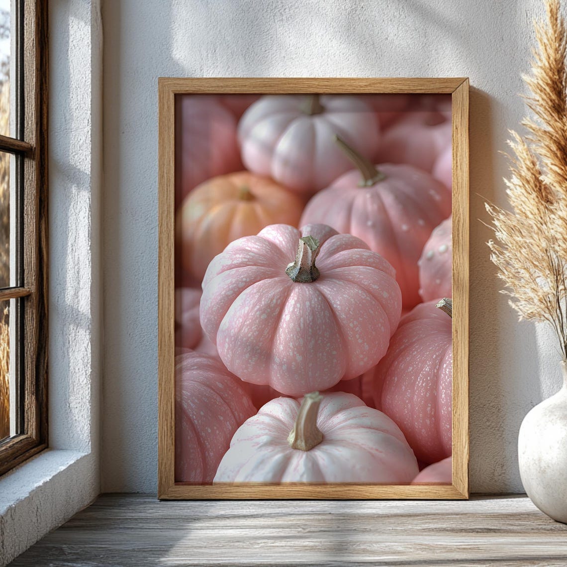 Cozy Blush Pink Pumpkins Stacked Farmhouse Fall Harvest Poster