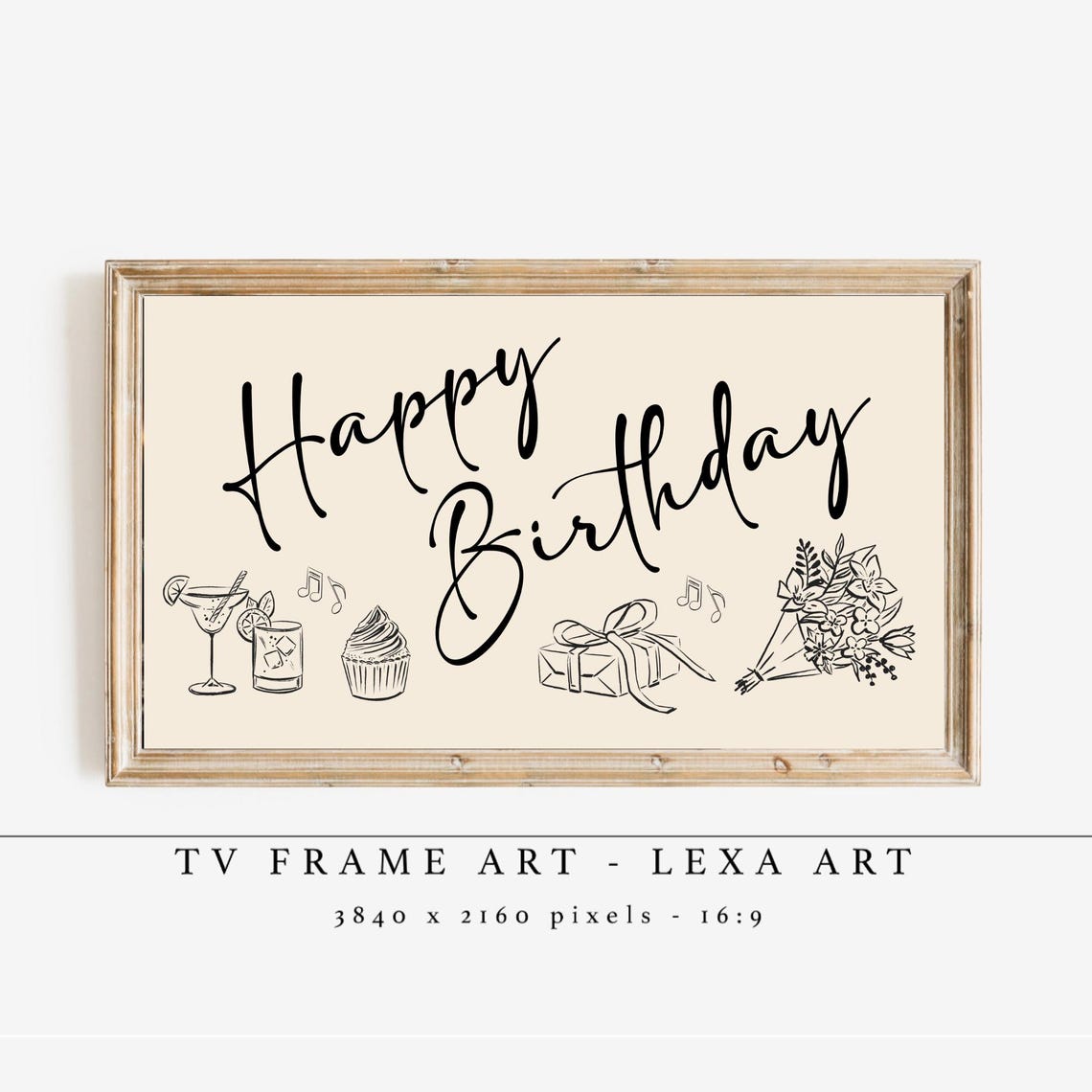 Happy Birthday Script Party Celebration Modern Tv Frame Poster