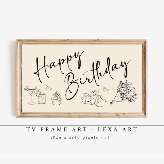 Happy Birthday Script Party Celebration Modern Tv Frame Poster