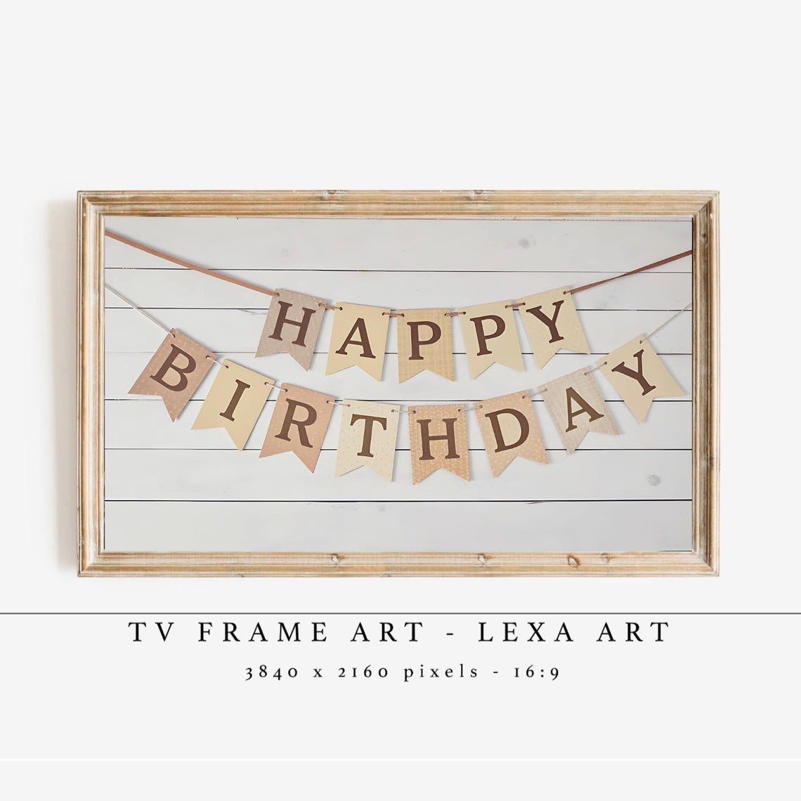 Happy Birthday Rustic Bunting Banner Wide TV Frame Art Poster