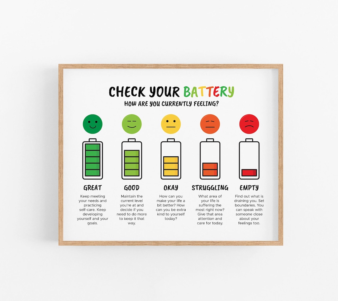 Check Your Battery Emotional Health Therapy Art Print
