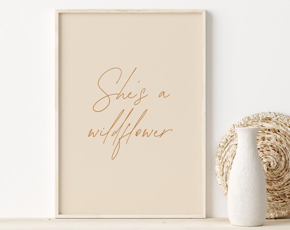 Shes A Wildflower Copper Script Boho Girls Nursery Wall Poster