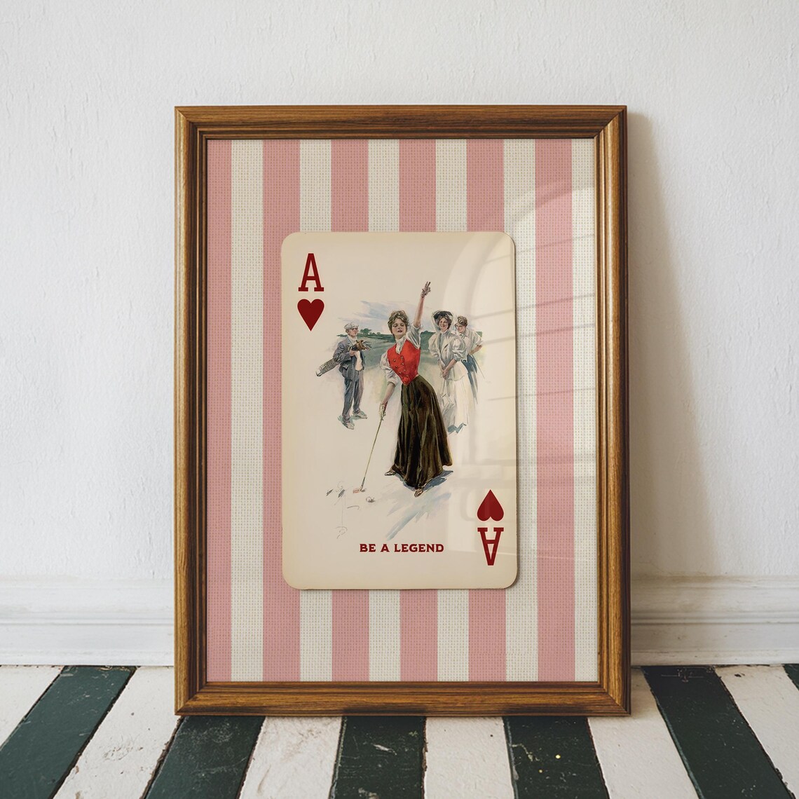 Ace Of Hearts Golf Print, Pink Striped Coquette Decor