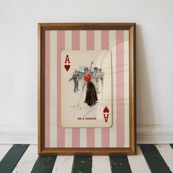 Ace Of Hearts Golf Print, Pink Striped Coquette Decor