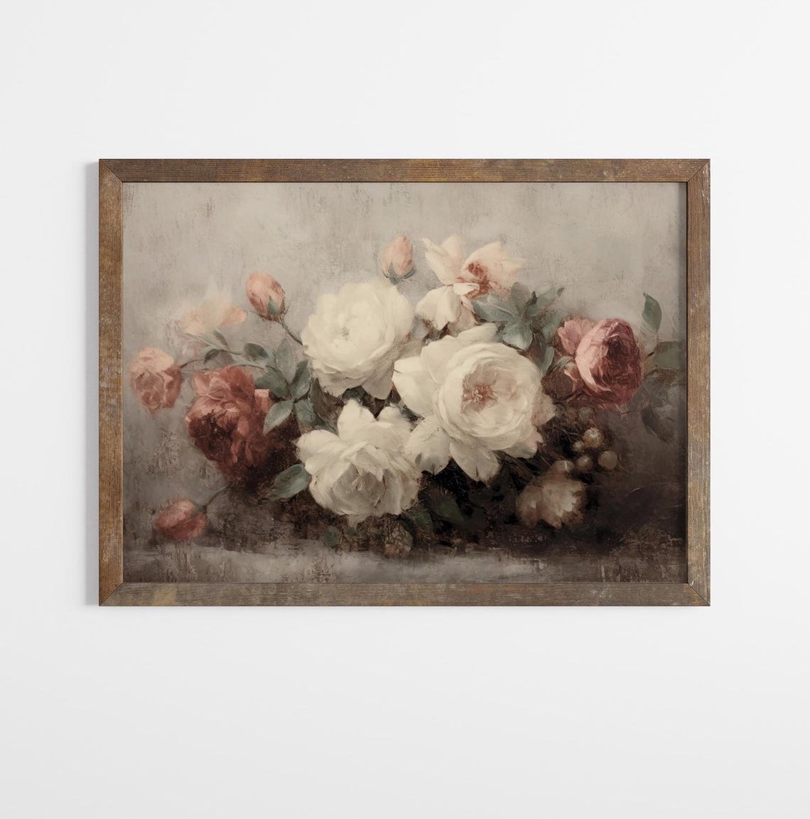 Muted Pink White Roses Vintage Floral Still Life Wall Art Poster - Image 3