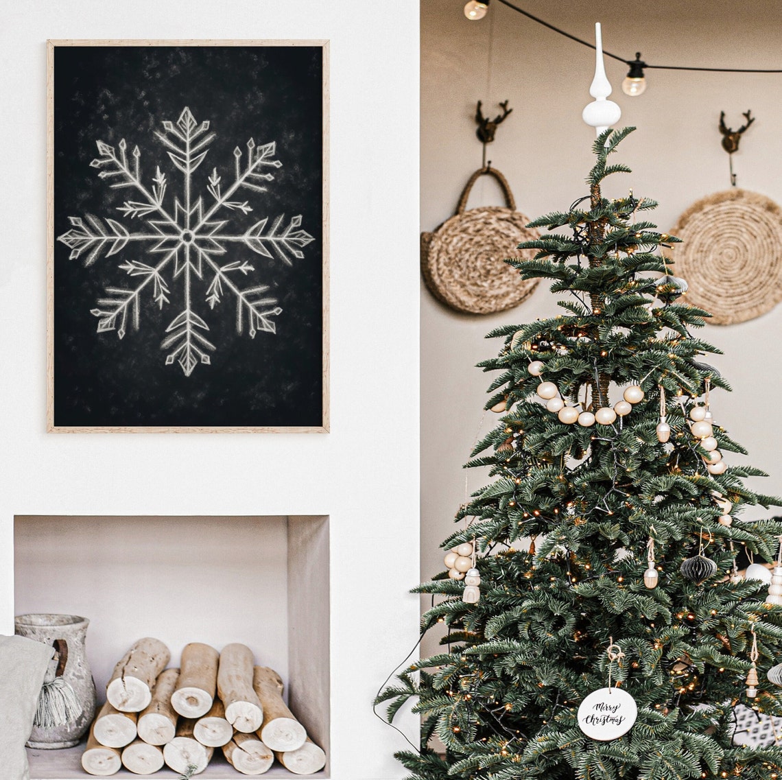 Chalkboard Snowflake Sketch Rustic Winter Holiday Farmhouse Art Print - Image 3