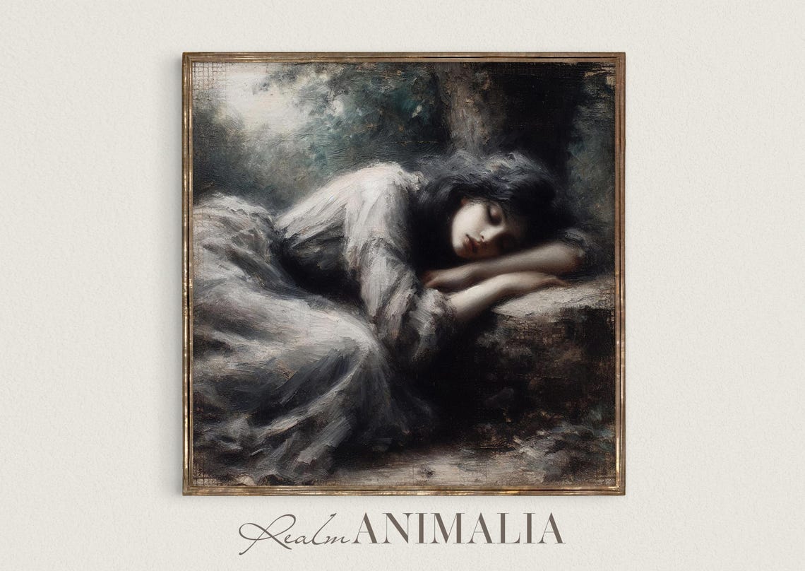 Sleeping Woman In Forest Dark Romantic Vintage Portrait Poster - Image 2