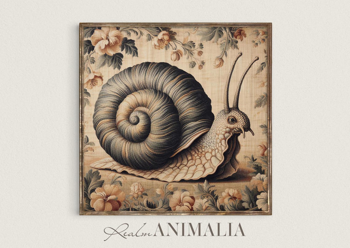 Vintage Snail Illustration Antique Botanical Tapestry Poster