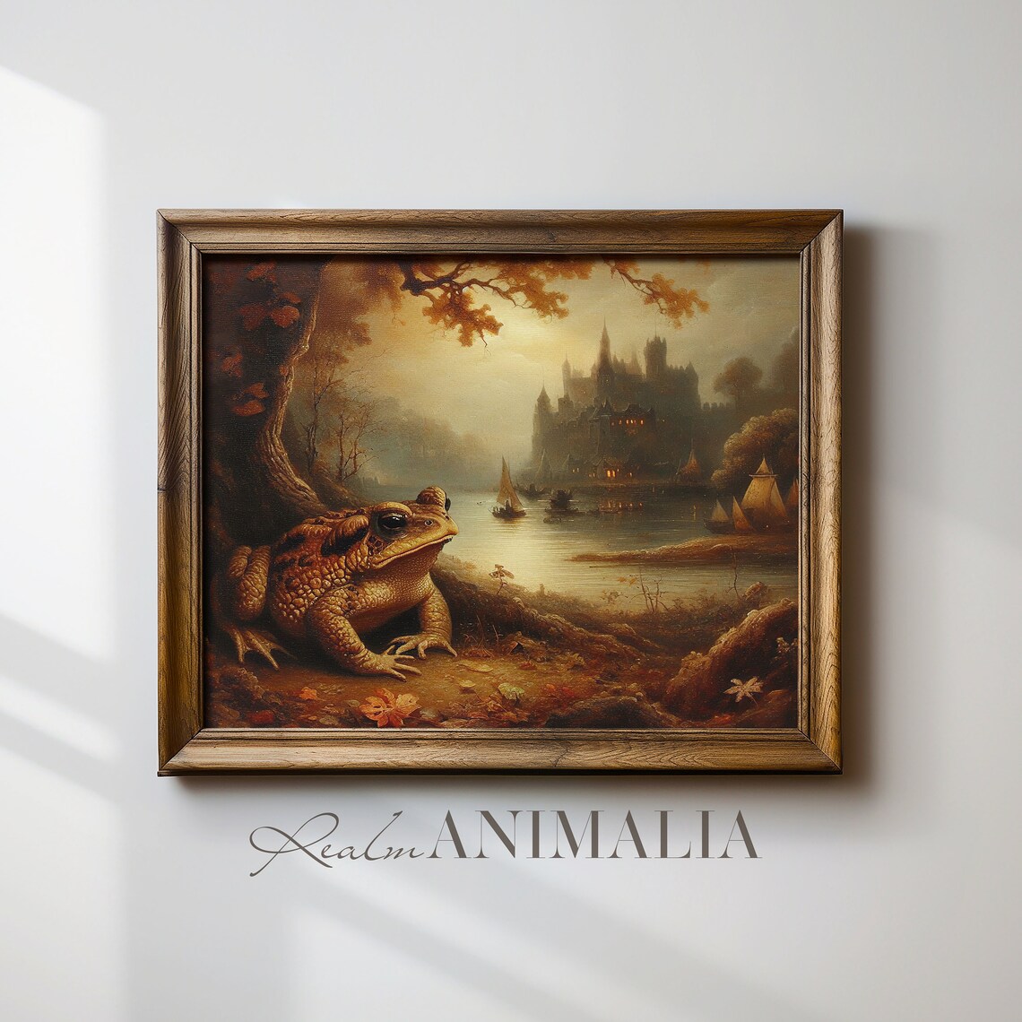 Giant Toad By Misty Lake With Castle Autumn Landscape Fairytale Print - Image 4