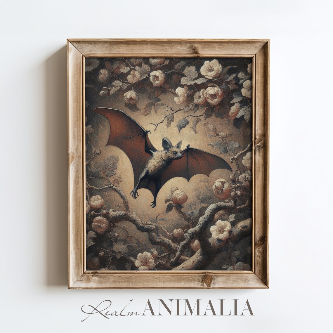 Vintage Neutral Flying Bat Botanical Art Print - Image 2