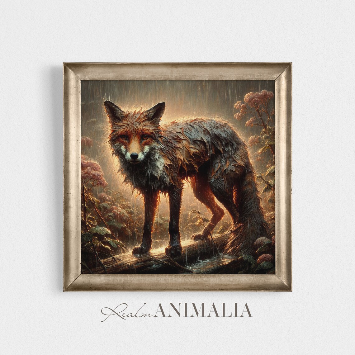 Fox In Rain Art Print, Cottagecore Forest Animal - Image 4