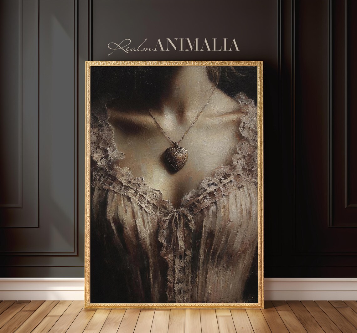 Victorian Woman With Heart Locket Necklace Moody Romantic Poster - Image 2