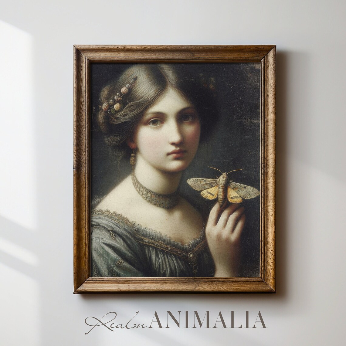 Vintage Victorian Woman Portrait Holding Moth Dark Academia Gothic Art Poster - Image 4
