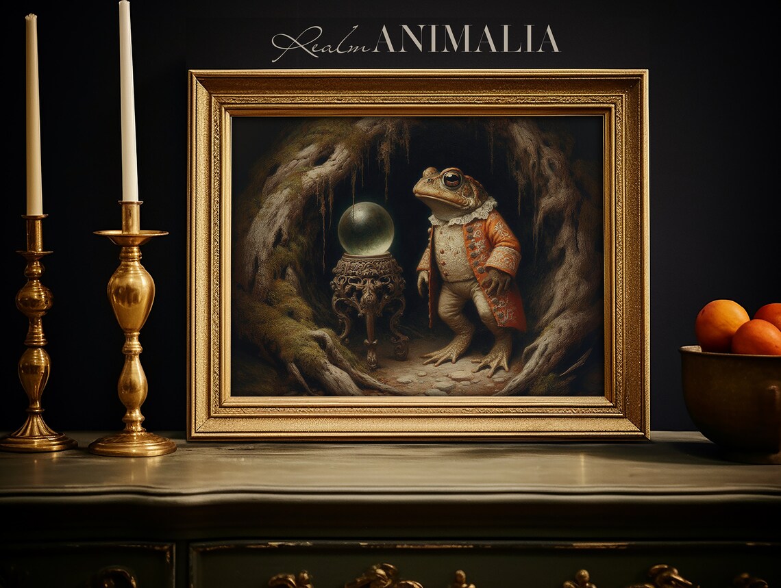 Toad With Crystal Ball In Grotto Moody Dark Fairytale Art Print - Image 3