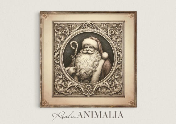 Santa Sketch Vintage Christmas Art Print