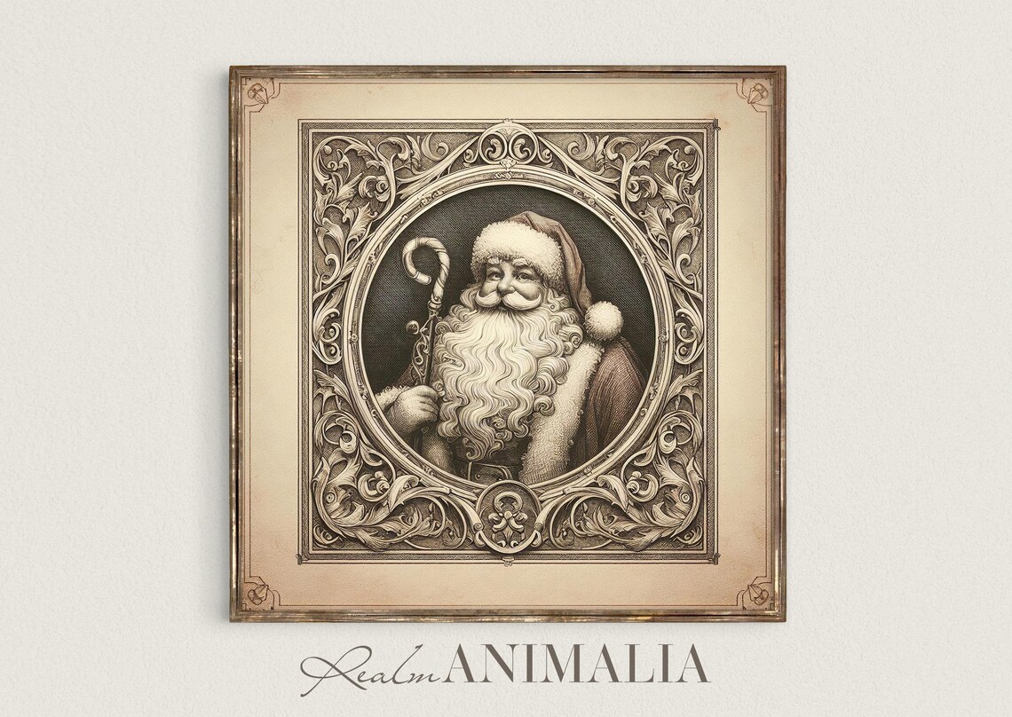 Santa Sketch Vintage Christmas Art Print