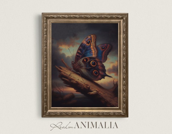 Dark Butterfly Print Moody Oil Painting Vintage Insect Wall Art Antique Aesthetic Cottagecore Decor Bf008