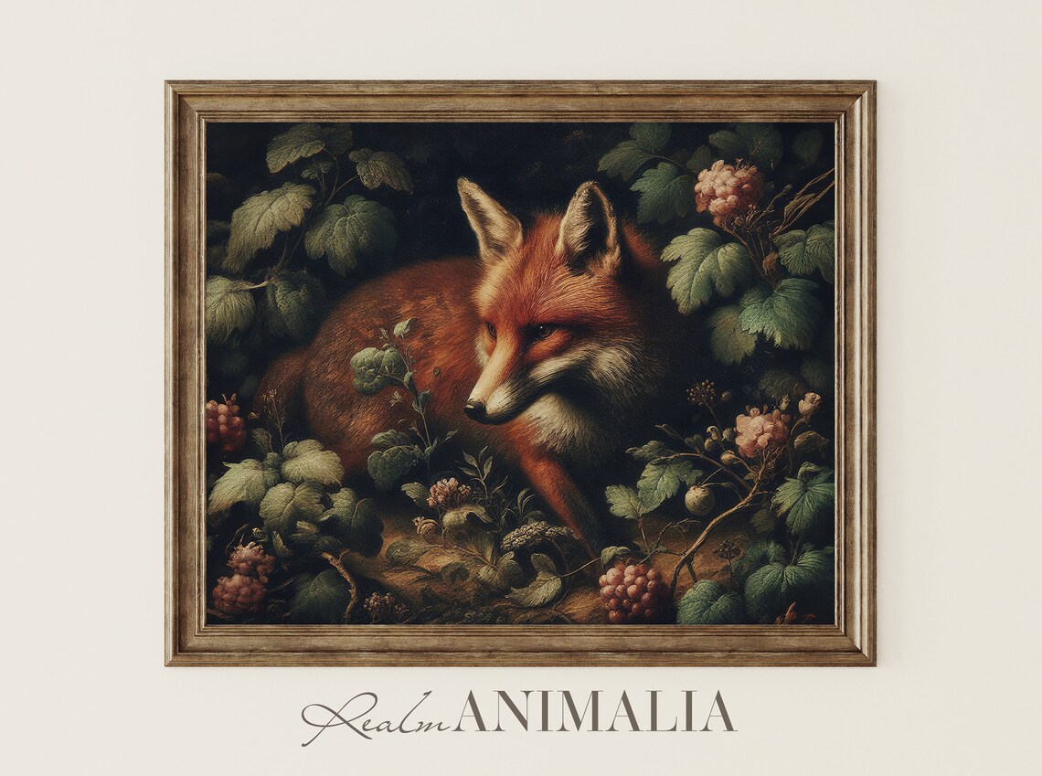 Fox Vintage Art Print, Dark Cottagecore Decor
