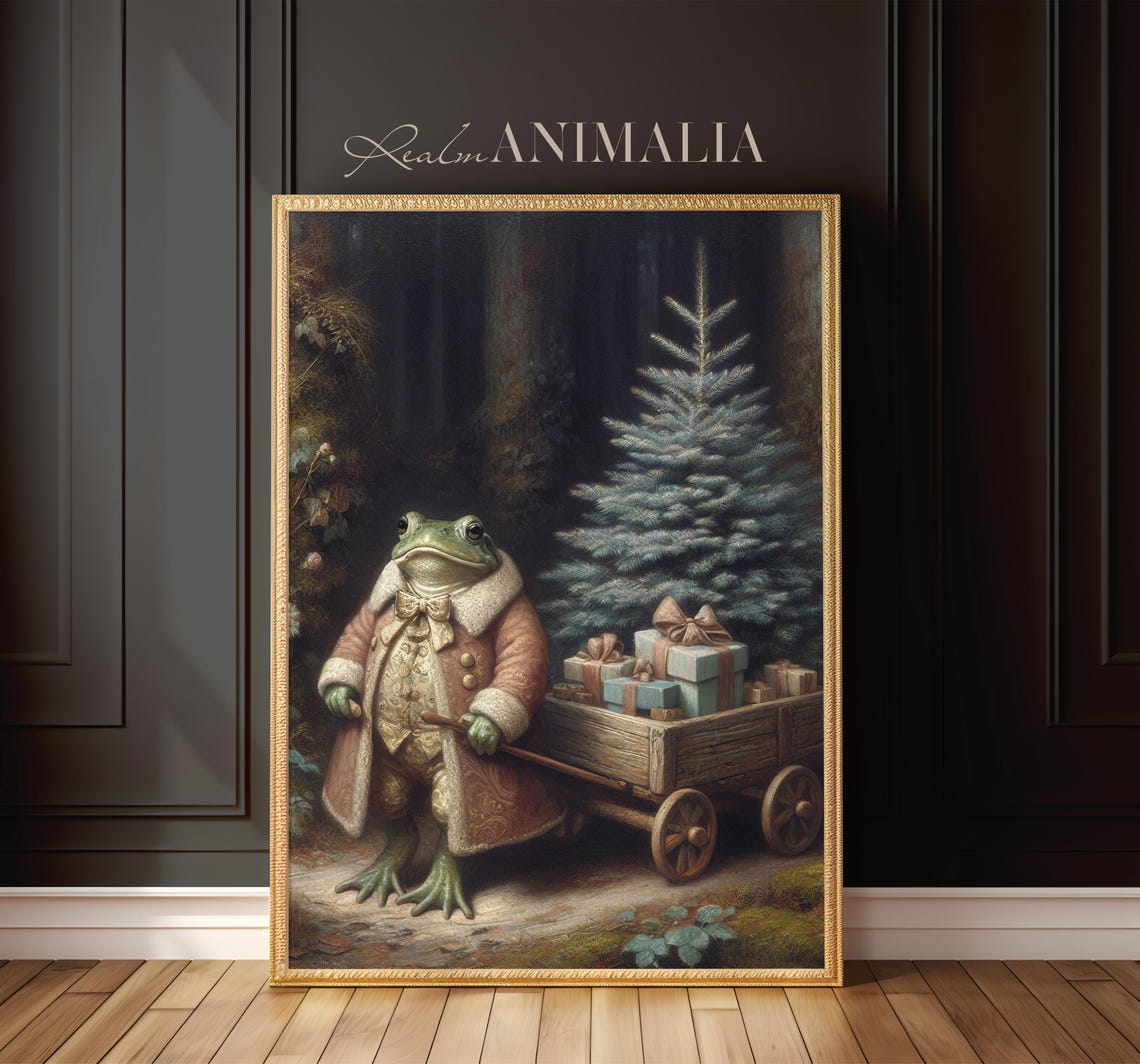 Festive Christmas Frog Painting Whimsical Fantasy Animal Art Print Christmas Holiday Art Prints Moody Storybook Wall Art Wh116 - Image 2