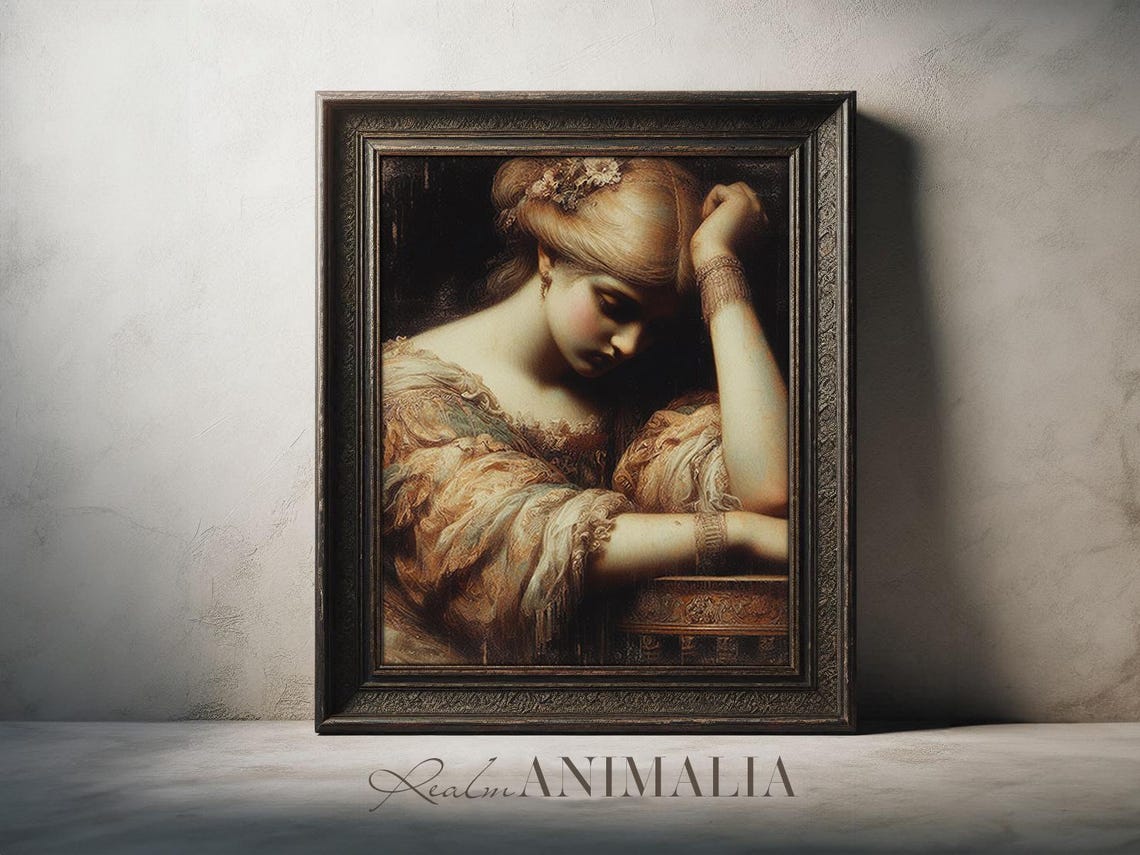 Vintage Female Portrait Painting Moody Female Portrait Wall Art Antique Style Victorian Portraiture Dark Academia Prints Hu005 - Image 4