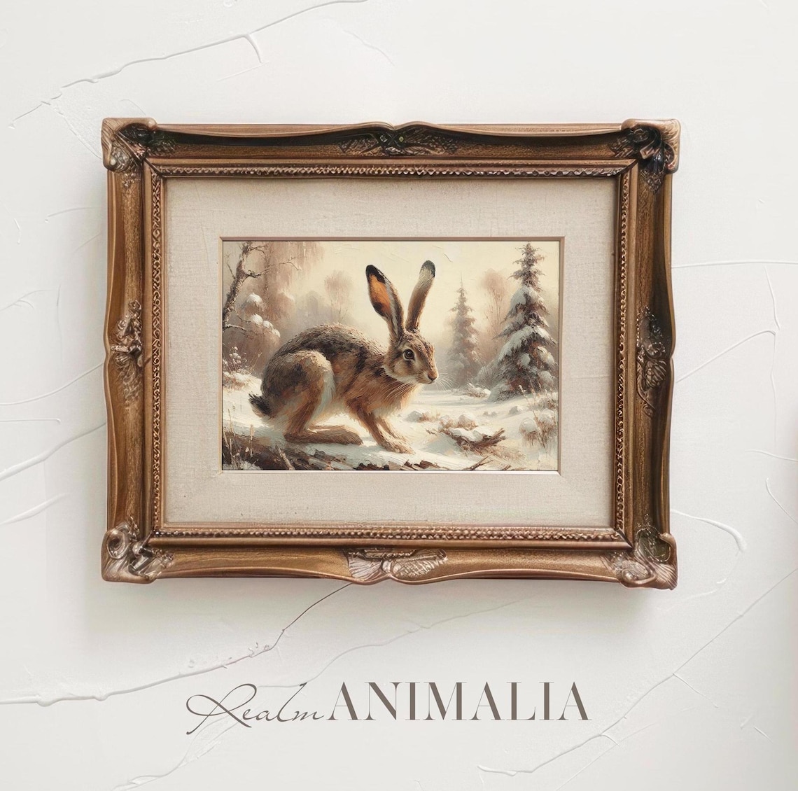 Brown Hare Running Through Snowy Winter Forest Wildlife Poster - Image 3