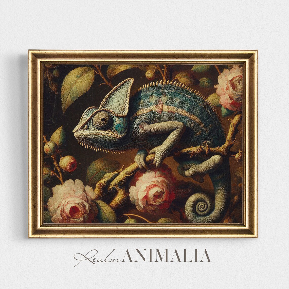 Vintage Chameleon Lizard Art Print, Cottagecore Botanical - Image 4