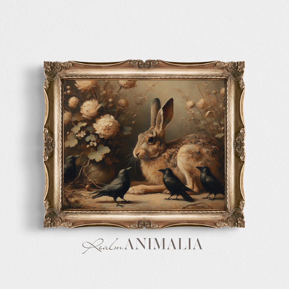 Rabbit and Crows Vintage Wildlife Art Print - Image 4
